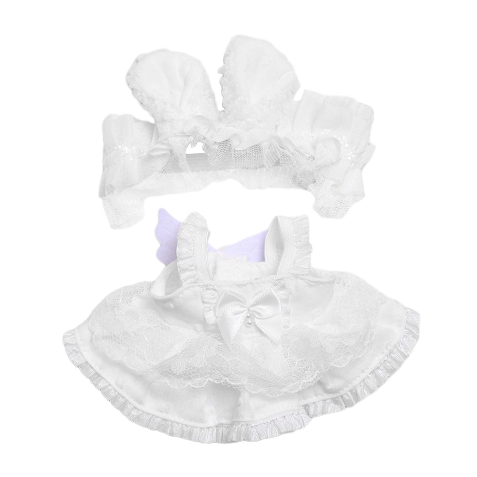 2x Fashion Dolls Lace Dress and Rabbit Ear Headband Accessory Handmade Clothes for 6inch Dolls Girls Dolls Children's Gifts